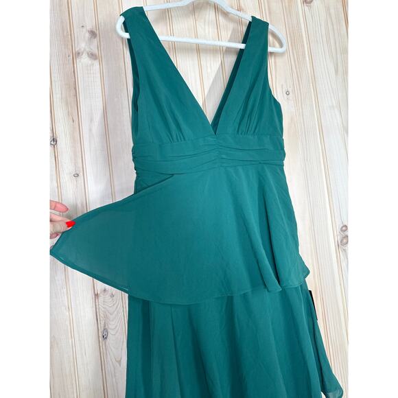 NWT Lulus Celebration Time Emerald Green Sleeveless Tiered Midi Dress Party Sz L - Picture 5 of 8